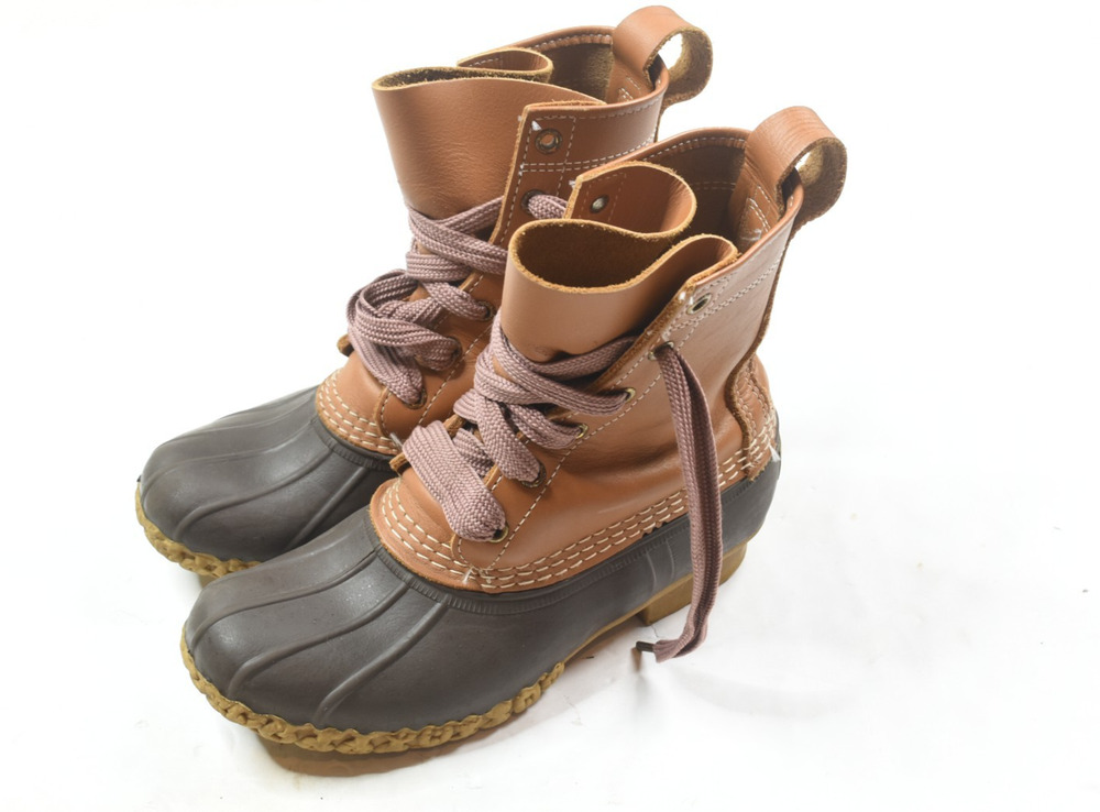LL Bean Bean Boots Womens 6 Brown Leather Rubber Race-Up Waterproof